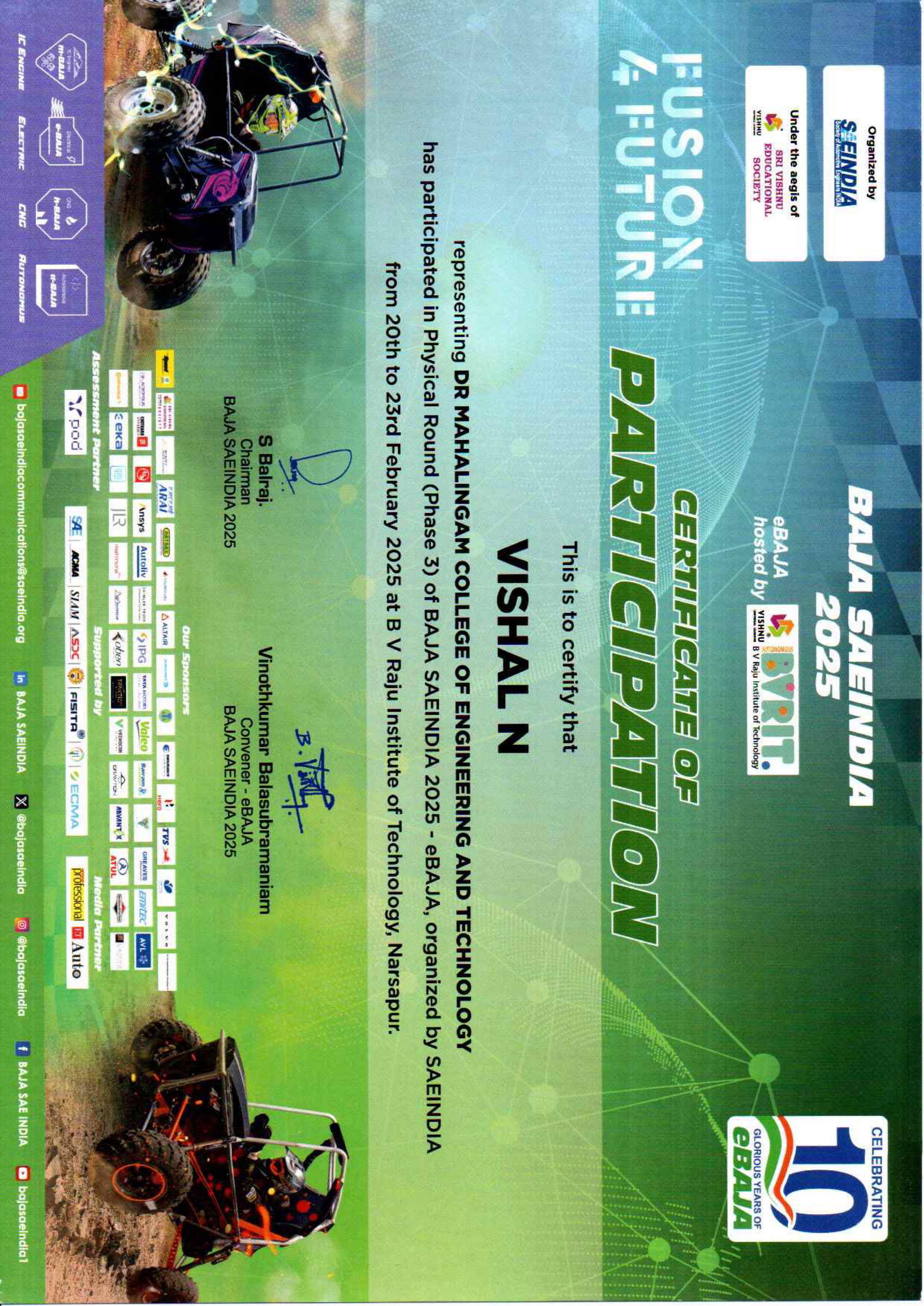 eBAJA SAEINDIA electric vehicle participation